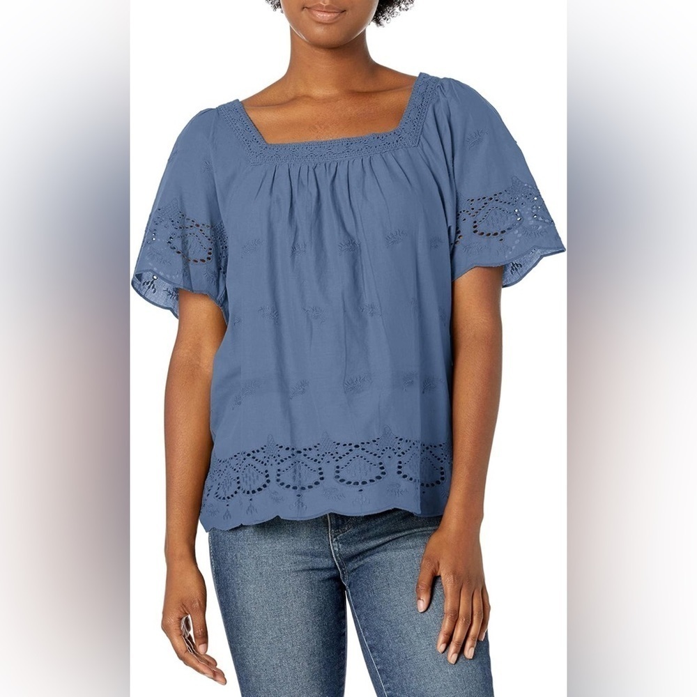 Lucky Brand Short Sleeve Square Neck Lace Mix Peasant Top size XS